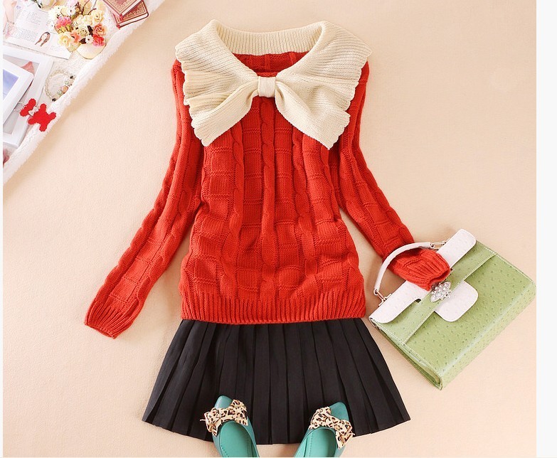 2013 women's winter knitwear big bow twisted sweater long-sleeve jacket
