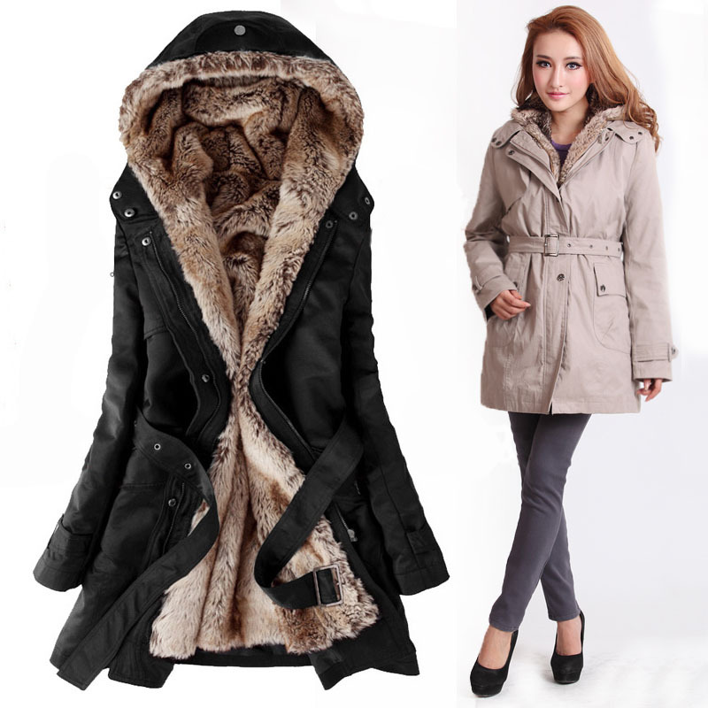 2013 Women's Winter Warm Long coat Faux fur lining overcoat jacket Thick Trench Free Shipping S-XXL