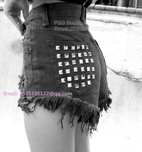 2013 women summer  black STUDDED FESTIVAL HIGH WAISTED SHORTS VINTAGE HOT PANTS