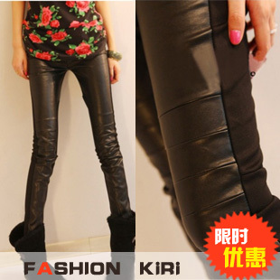 2013 Women winter women's casual patchwork faux leather pencil pants legging
