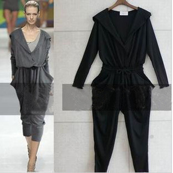 2013 womens Supper fashion korean pocket slim Casual Hoodies  Rompers comfortable Cotton jumpsuit black/Gray S M L
