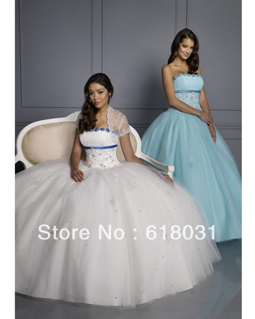 2013 Wonderful strapless beading ball gown white puffy quinceanera 15 dresses 86061