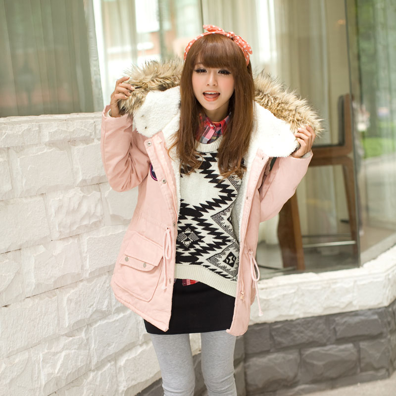 2013 wool collar with a hood slim medium-long thermal comfortable wadded jacket thickening cotton-padded jacket