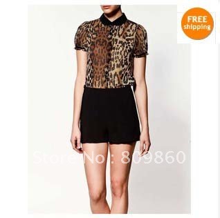 2013 Z* new style women's fashion Leopard Chiffon Vintage shirt small Lapel blouse free shipping