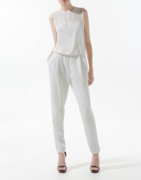 2013 ZA** New  Women's O-neck  Sleeveless See-through Chiffon Jumpsuits, freeshipping