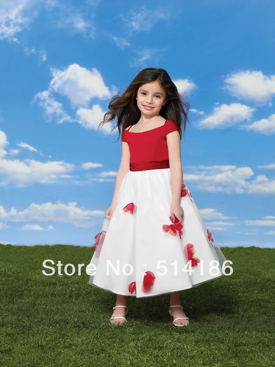 20130405 simple white/burgundy  little girl bridesmaid dress