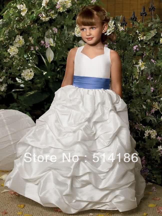 201304069 simple white  little girl bridesmaid dress