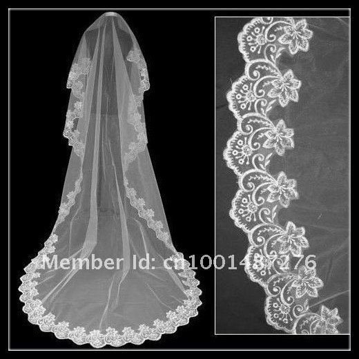 20132013 Free shipping Exquisite Wedding Dresses 2012new 1T White / Ivory Wedding Bridal Veil Lace Cathedral 3M