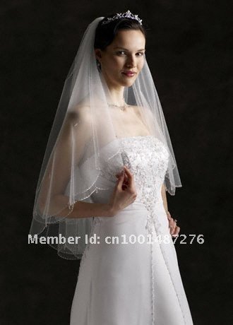 20132013 Free shipping Wedding Exquisite Dresses David's Bridal Gorgeous 2 Tier IVORY Veil Scalloped Crystal Drops