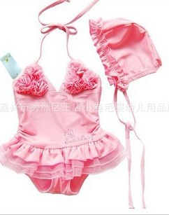 2013Baby Swimsuit Bathing Suit Children Girl Swimsuit Pink Flower Lace Wholesale Free Shipping