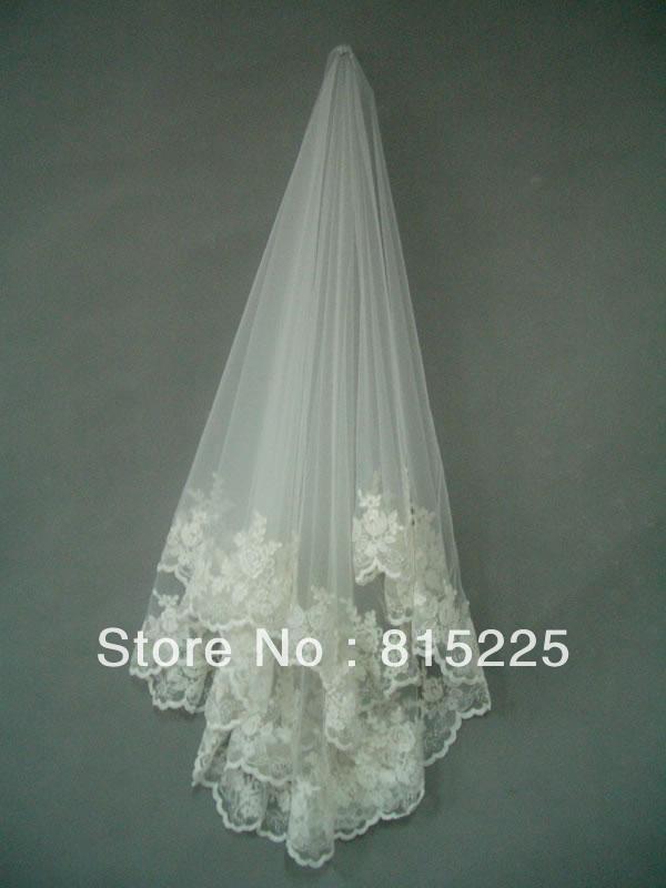 2013Classy Wedding Accessories Bridal Decoration Elbow Length Veils Lace Edge Tulle Fabric Two Layered White Color