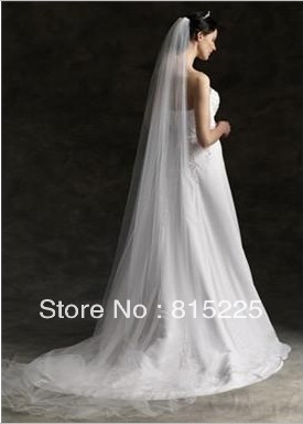 2013Elegant New Charming Empire Wedding Veils Bridal Veils Tulle Fabric Ruffle One Layer Chapel Train Veil White Low Price Hot 2