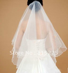 2013Fashion Cheap Wedding Veils Accessories Elbow Length Veil Tulle Fabric Ribbon Edge Two Layer Hot Sell