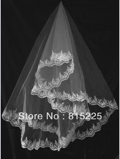 2013Fashion Stylish Hot Selling Wedding Accessories Decoration Of Bride Lace Edge Two Layer Elbow Length Veil Applique Classy