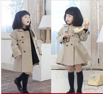 2013free shipping baby gir kid child wind coat jacket outwear maternity Mac with belt Detail Korea style