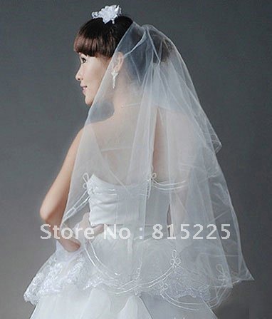 2013Hot New Short Tulle Ribbon Veils Wedding Veil Accessories Tulle Fabric White Stunning Two Layer Stylish