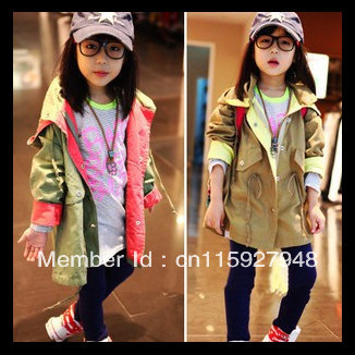 2013New arrival,free shipping,Child clothing female baby spring 100% cotton with a hood trench outerwear