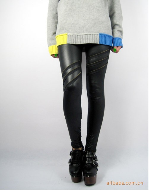 2013new arrive street half the knee zipper faux leather leggings women's clothing ankle length trousers Free shipping