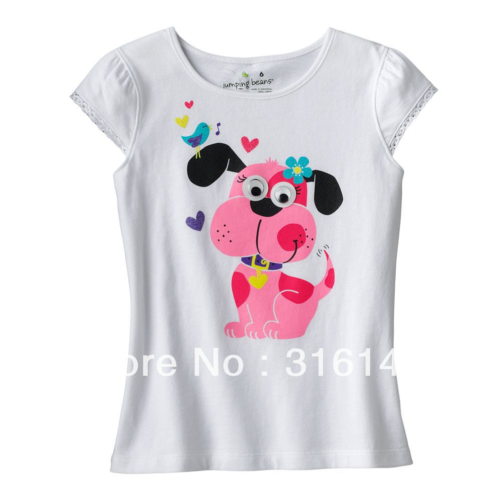 2013new design,girls casual t-shirt,cartoon animal t-shirts clothes suitable for children,pink dog pattern top,6pcs/lot