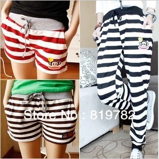 2013new freeshipping wholesale Summer slacks/big mouth monkey han edition stripe/athletic shorts/women Five minutes of pants