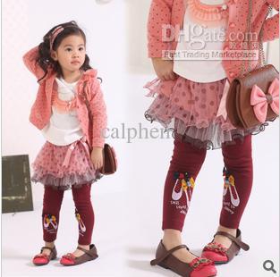 2013NEW girls skirts layer lace with bowknot polka dot pink/green 4pcs/lot 130316