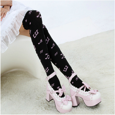 2013NEW Spring Fashion Women Student note over-the-knee socks Cute Print Stockings Free Shipping Wholesale