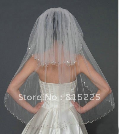 2013New Style 2013 Hot Sell Wedding Accessories Wedding Veil Bridal Veil Two Layer Trim Sliver Wholesale Cheap Price Tulle