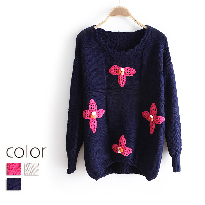 2013new women's vintage handmade three-dimensional hook flower loose pullover long-sleeve sweater wx1360
