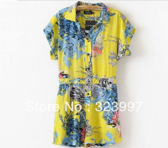 2013Newest spring female jumpsuits COTTON yellow Printing woman Fashion Free shipping