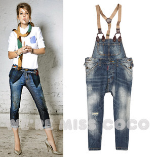 2013plus size jumpsuits new street hole to do the old strap the Cowboys seventh of collapse pants Free Shipping