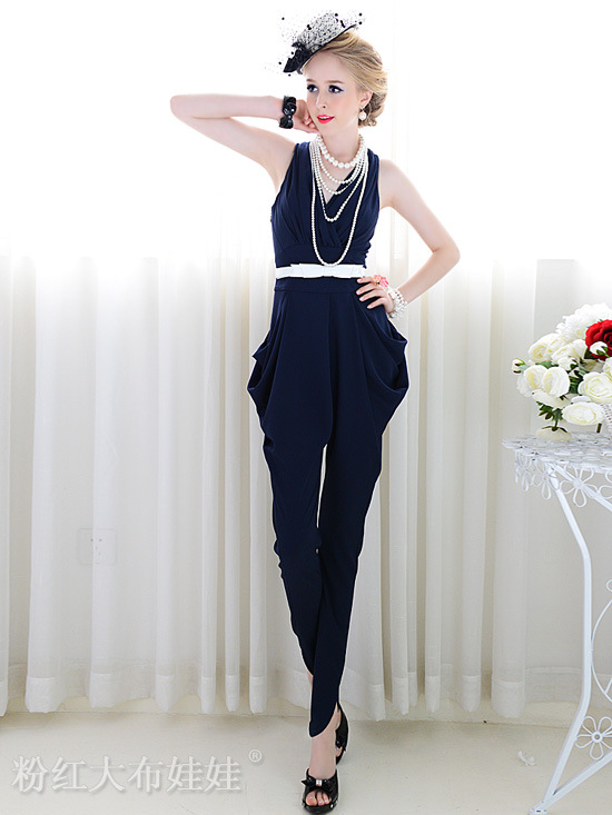 2013Temperament fold of tall waist harlan vest conjoined trousers  Jumpsuits Women's pants