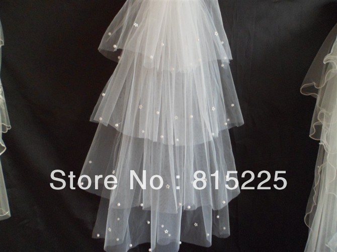 2013Vintage New Charming Wedding Veil Bridal Veil Accessories Decoration Beaded Bead Edge Multi Layer Elbow Length Veil Tulle Ho