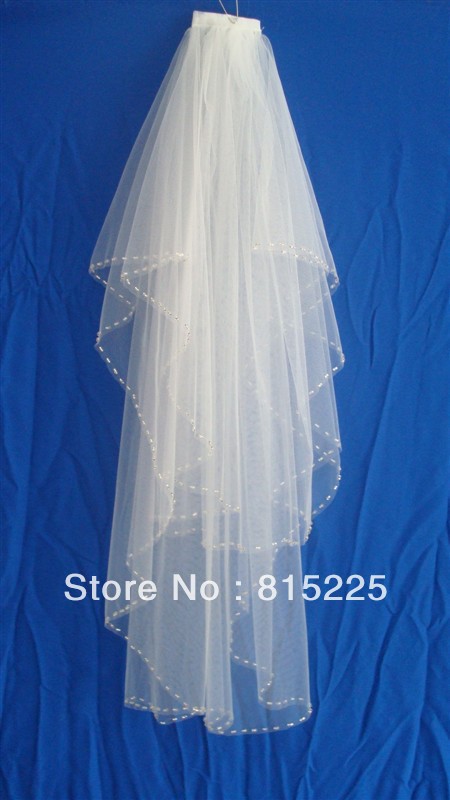 2013Wedding Veil Bridal Veils Accessories Decoration Match Wedding Dress New Style Bead Edge Two Layer Fingertip Length Veil Hot