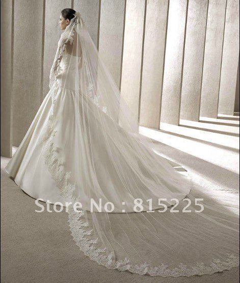 2013Wedding Veils Bridal Veils For Empire Wedding Dress Wedding Accessories Decoration Lace Edge Applique One Layer Custom Made