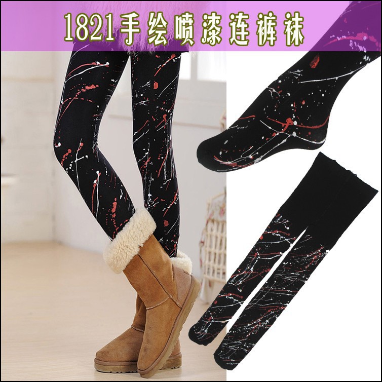 2090 new painting painted lines vertical bar the thin models pantyhose bottoming socks