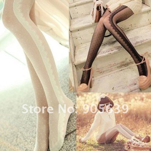 20pairs/lot  free shipping  best selling 2C tight pantyhose fashion silk stocking beautiful eyelashes lace on side panty hose