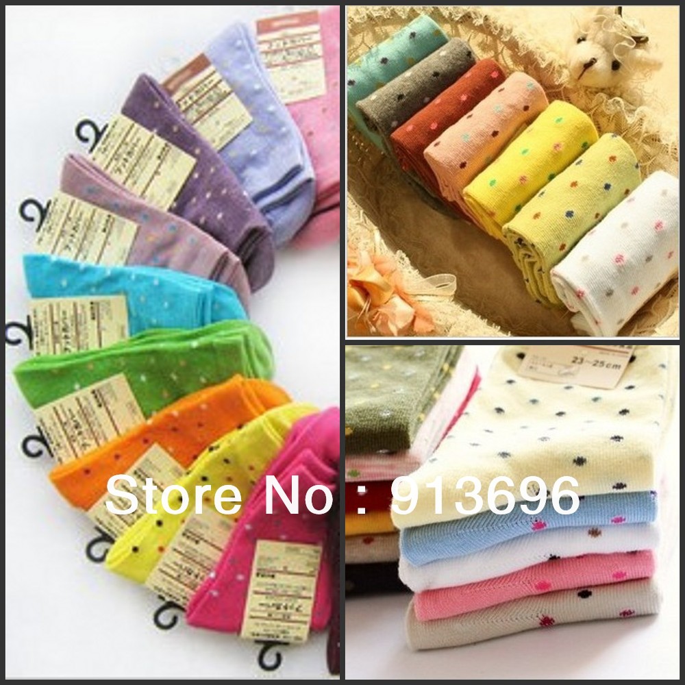 20PAIRS/LOT, Promotion Ladies& Women's knee Cotton Dot Socks,Good quality. Free Shipping