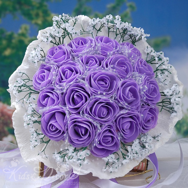 20PCS High Quality PE Purple rose flower Diameter 33-35 cm Bride or Bridesmaid  wedding bouquets Free shipping
