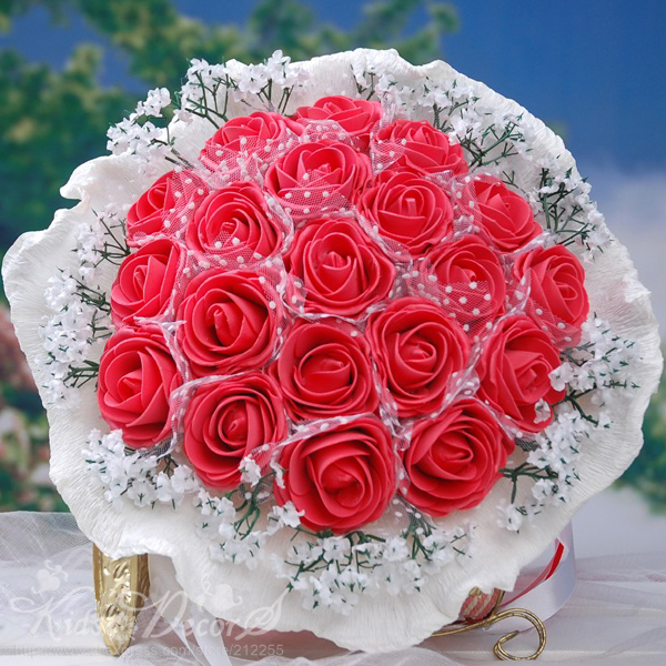 20PCS High Quality PE Red rose flower Diameter 33-35 cm Bride or Bridesmaid  wedding bouquets Free shipping