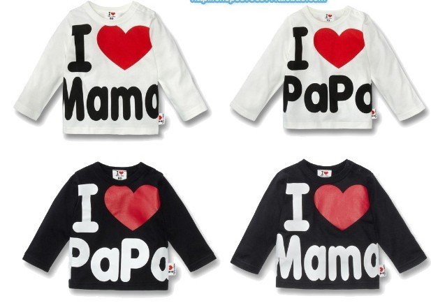 20pcs/lot 2012 hot sale long sleeve i love mama papa clothes free shipping 5 size