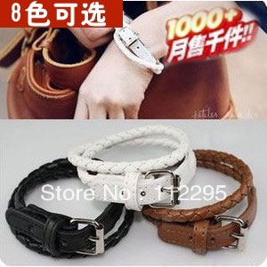 20pcs/lot 8Color New Style Fashion Belt Buckle Style Leather Bracelet Free shipping