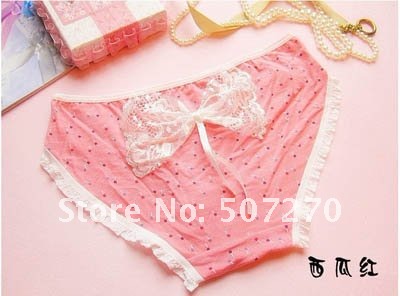 20pcs/lot ! New watermelon red Cotton & Princess Bowknot Polka Dot Print Soft Women , Lady Panties , Lovely & Sexy Briefs L1587