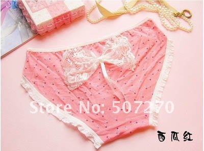 20pcs/lot ! New watermelon red Cotton & Princess Bowknot Polka Dot Print Soft Women , Lady Panties , Lovely & Sexy Briefs L1587