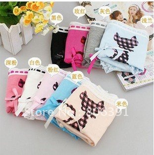 20pcs/pc wholesale Lovely cat design lace trimmed cotton women's panties,women briefs, lady underwear with bowknot,FREE SHIPPING