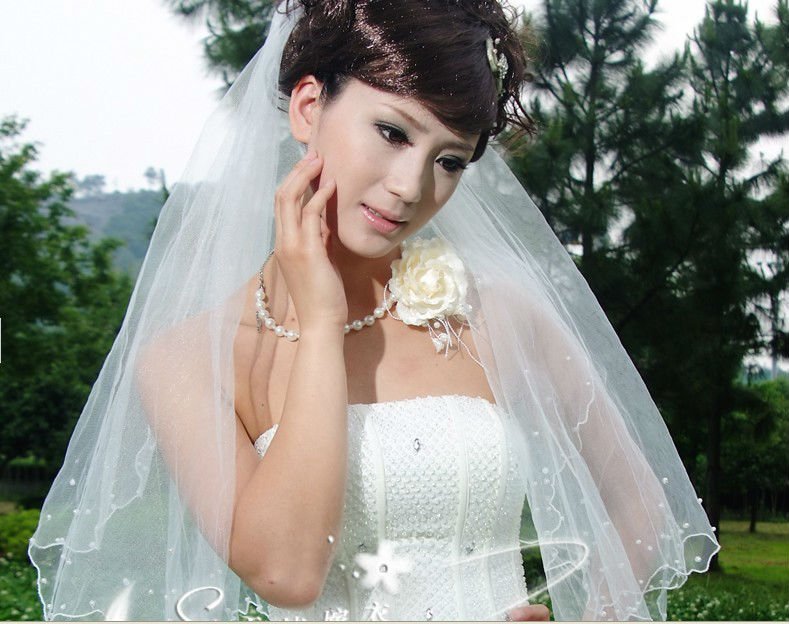 20pcs Pearl 1 Tier Bridal Wedding Veil White  One-Layer Nice 1.5 * 1.2M 100%New Good Quality By Post Air Mail