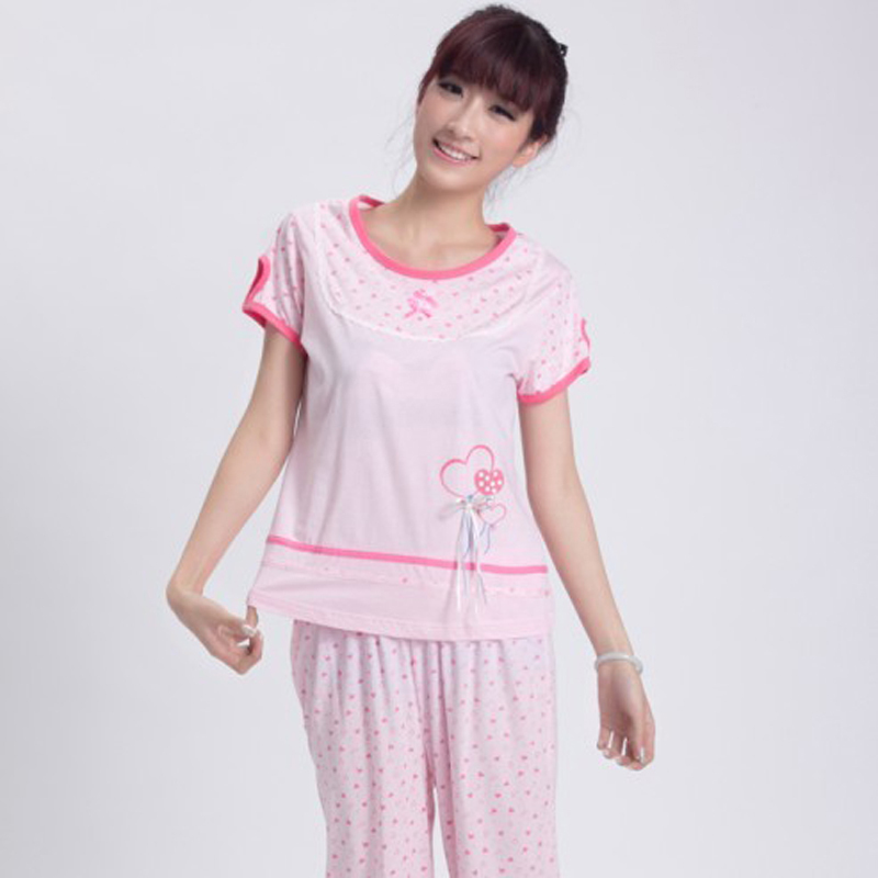 21 spring and summer print women's short-sleeve 100% cotton sleepwear twinset lounge