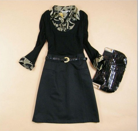 2103 Spring New Korean Ladies Lapel Sleeve Dress Fashion Slim Cotton Dress dress + Free Shipping
