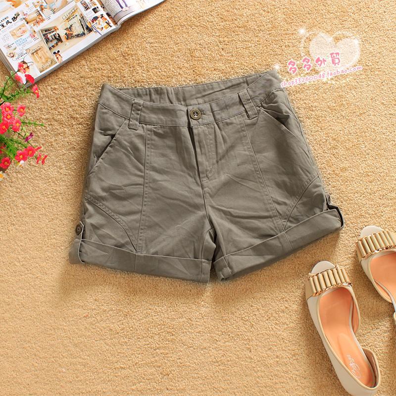 2226 water wash 100% cotton roll up hem olive shorts