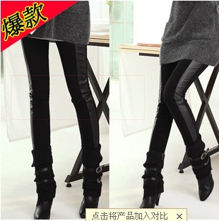 2266  cotton + side imitation leather splicing nine minutes of pants/han backing pants wholesale