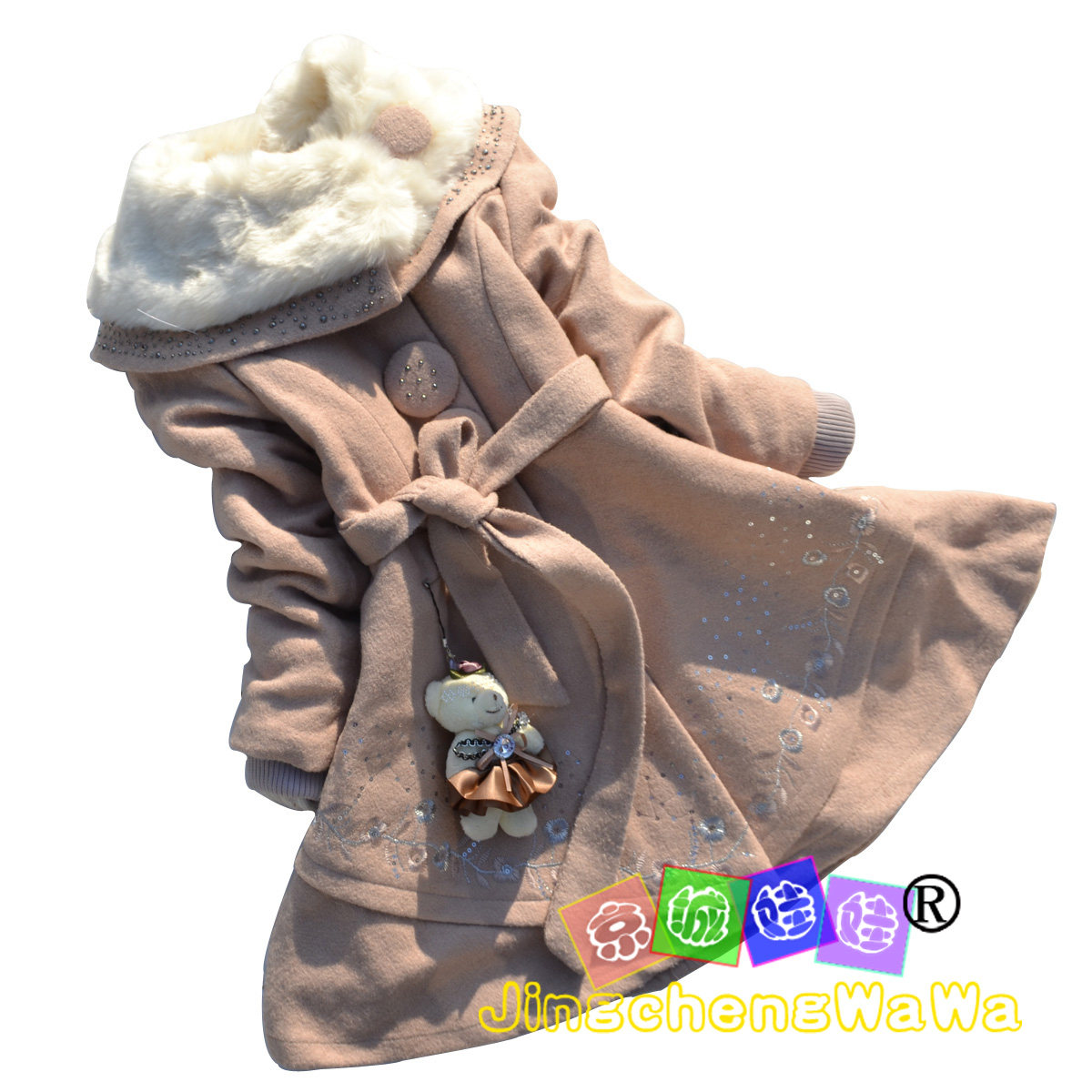 2320 winter female child wool woolen outerwear girl trench thickening overcoat the disassemblability fur collar